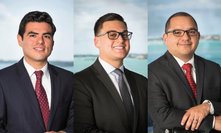 Headshots of LL Law Firm attorneys Juan Mendoza, Andres Sandoval and Arnoldo B. Lacayo for article on Florida foreign judgment enforcement law change.