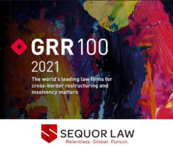 GRR100 2021 graphic recognizing LL Law Firm among leading cross-border restructuring and insolvency firms.